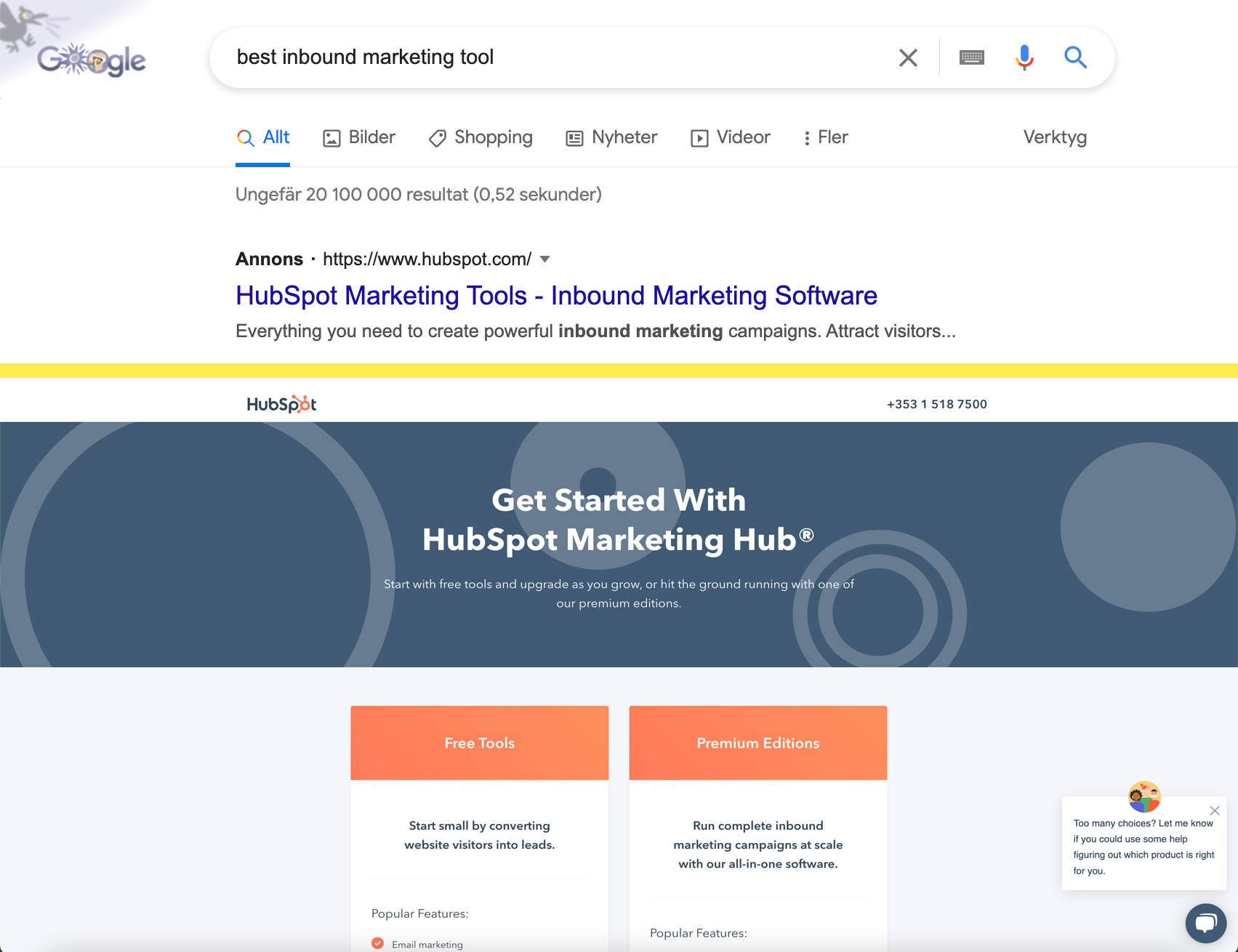 Google sökning för sökordet "best inbound marketing tool"